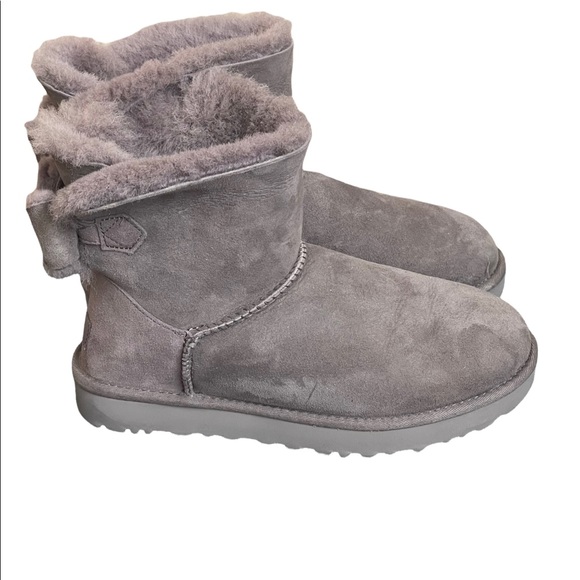 Ugg Shoes | Ugg Naveah Mini Bow Stormy Grey Color Suede Sheepskin Boots Size 9 | Color: Gray | Size: 9 | Pumas62's Closet